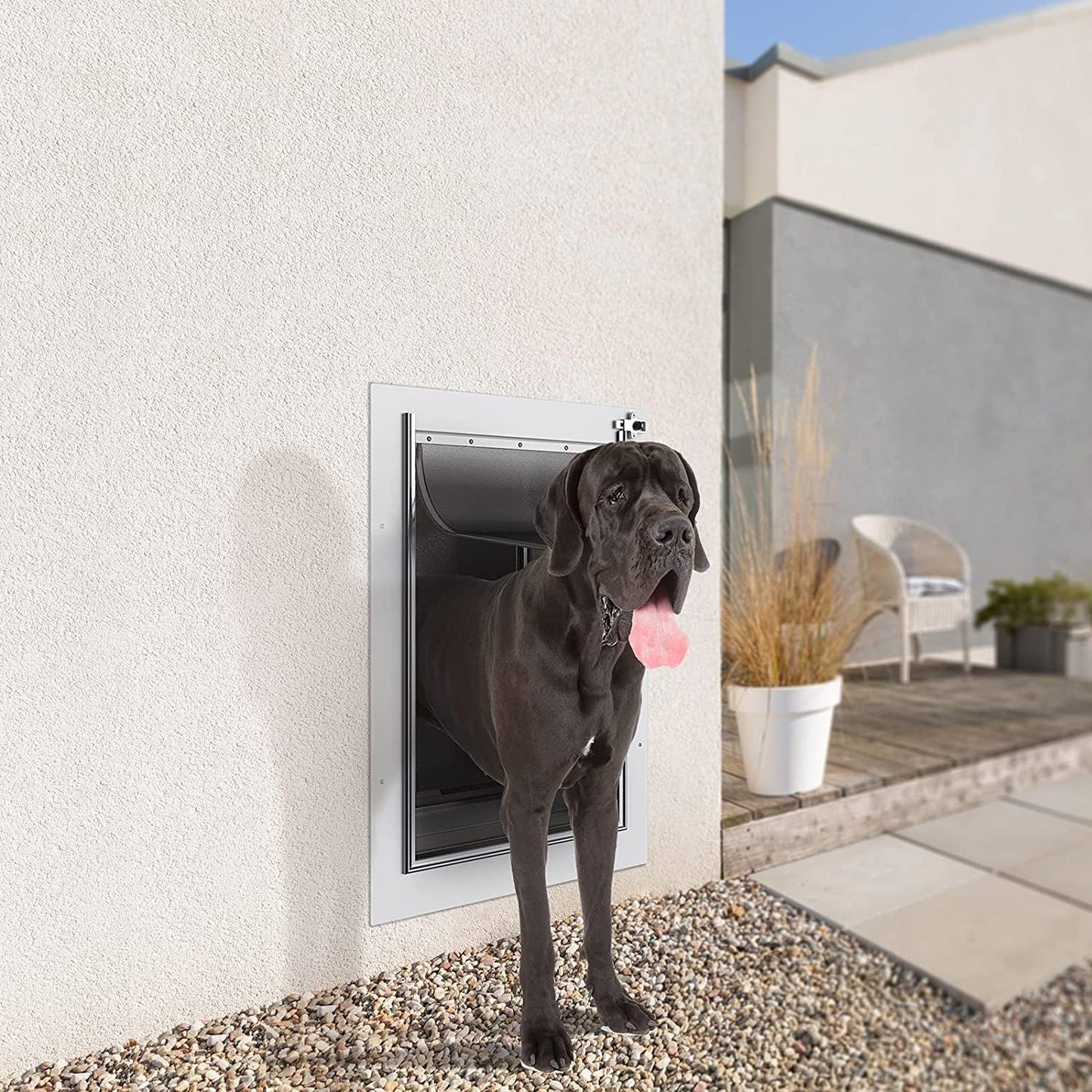 Wall-Mounted Pet Door with Steel Frame and Telescoping Tunnel, Aluminum Lock, Double Flap Design for Dogs and Cats (Up to 100 lbs) - Large