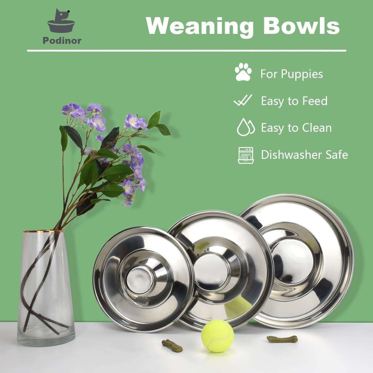 Stainless Steel Puppy Feeding Bowls - Set of 2, 11.8 Inch Dishes for Food and Water