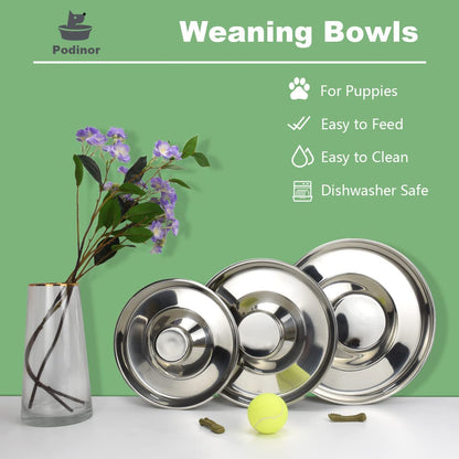 Stainless Steel Puppy Feeding Bowls - Set of 2, 11.8 Inch Dishes for Food and Water