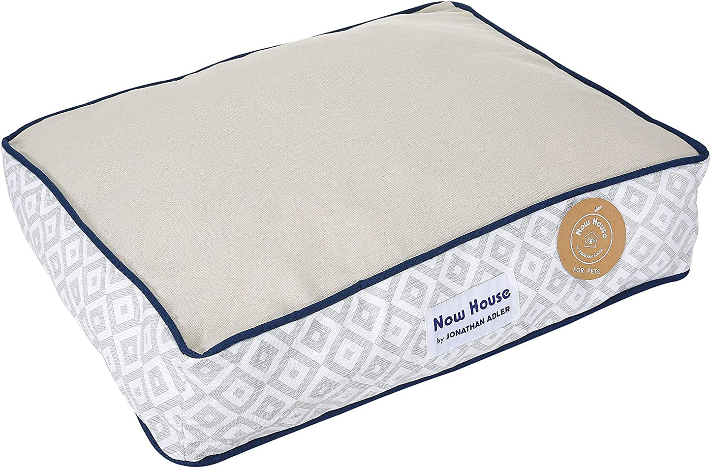 Jonathan Adler Now House for Pets Grey Diamond Small Dog Bed, Machine Washable Cotton/Poly Blend, 17 x 22 x 5 Inches