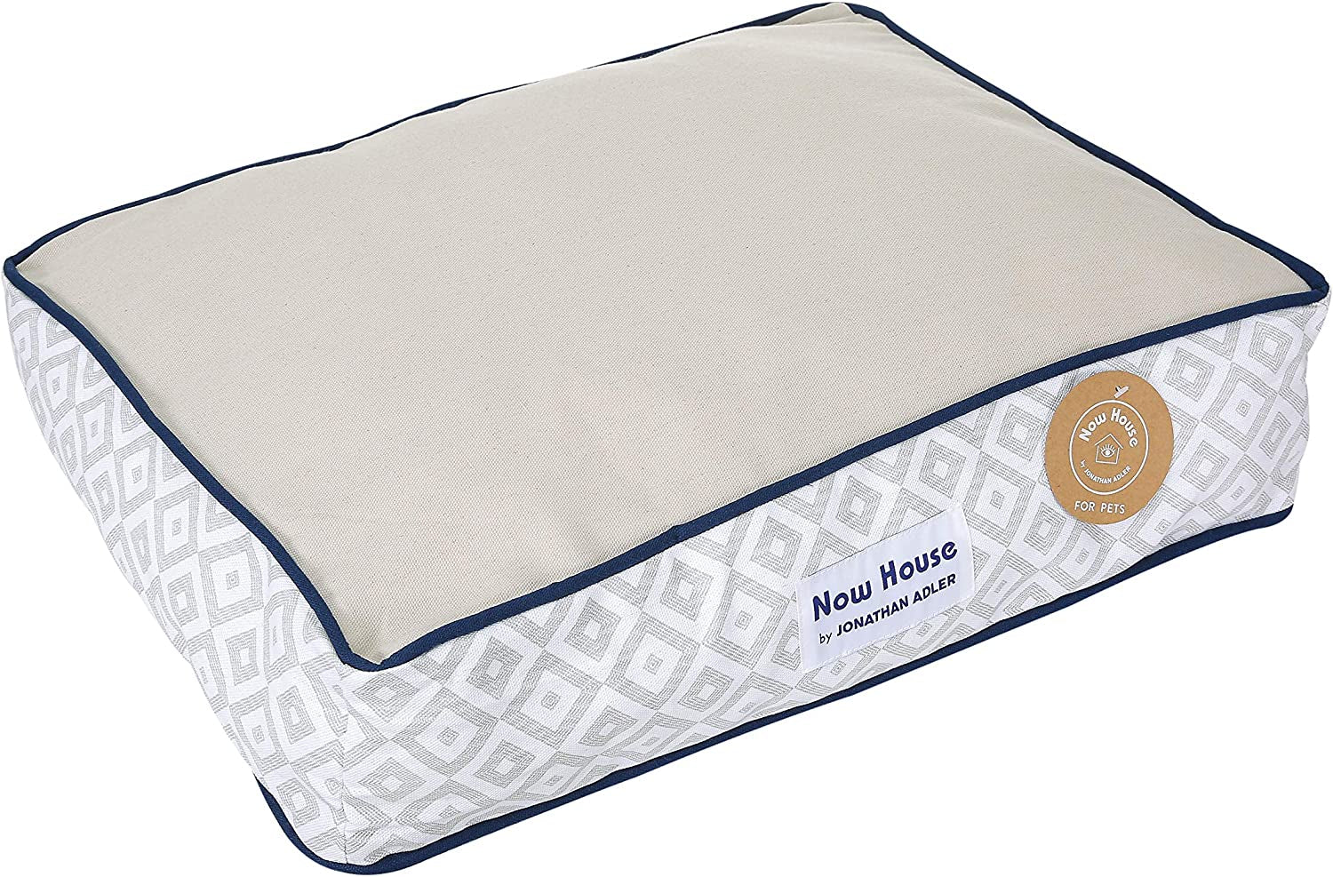 Jonathan Adler Now House for Pets Grey Diamond Small Dog Bed, Machine Washable Cotton/Poly Blend, 17 x 22 x 5 Inches
