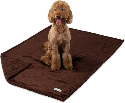 Extra Large Waterproof Dog Blanket for Couch - 80x60 Reversible Sherpa Fleece Pet Throw, Pee-Proof Furniture Protector for Bed, Sofa, Crate, and Kennel, Soft Washable Cover for Dogs and Cats, Brown Sherpa