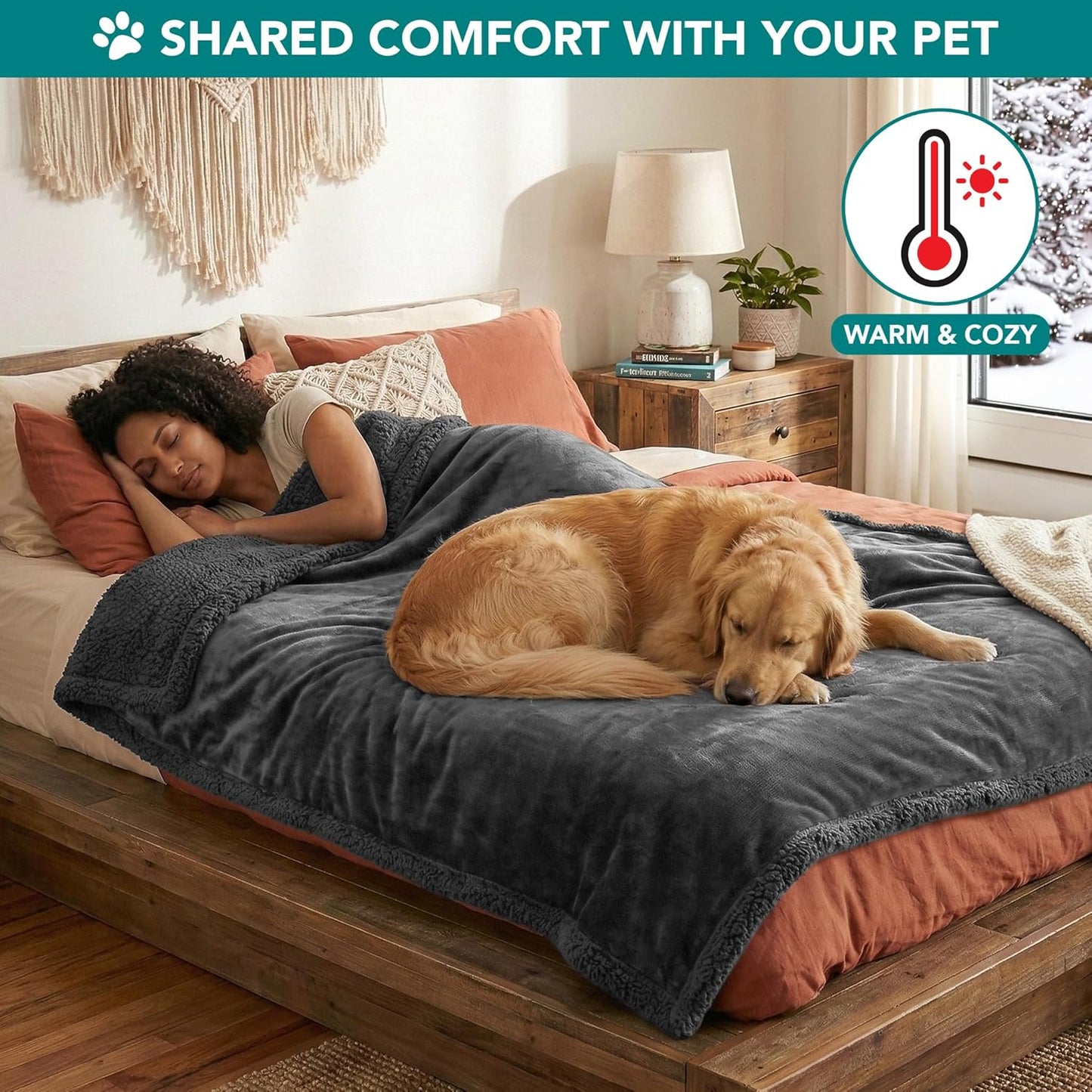 Reversible Soft Sherpa Fleece Pet Blanket for Small to Medium Dogs and Cats, Machine Washable Couch Cover and Crate Protector, 40x29 inches, Solid Dark Gray