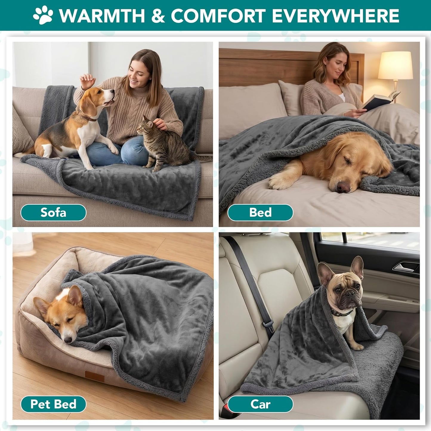 Reversible Soft Sherpa Fleece Pet Blanket for Small to Medium Dogs and Cats, Machine Washable Couch Cover and Crate Protector, 40x29 inches, Solid Dark Gray