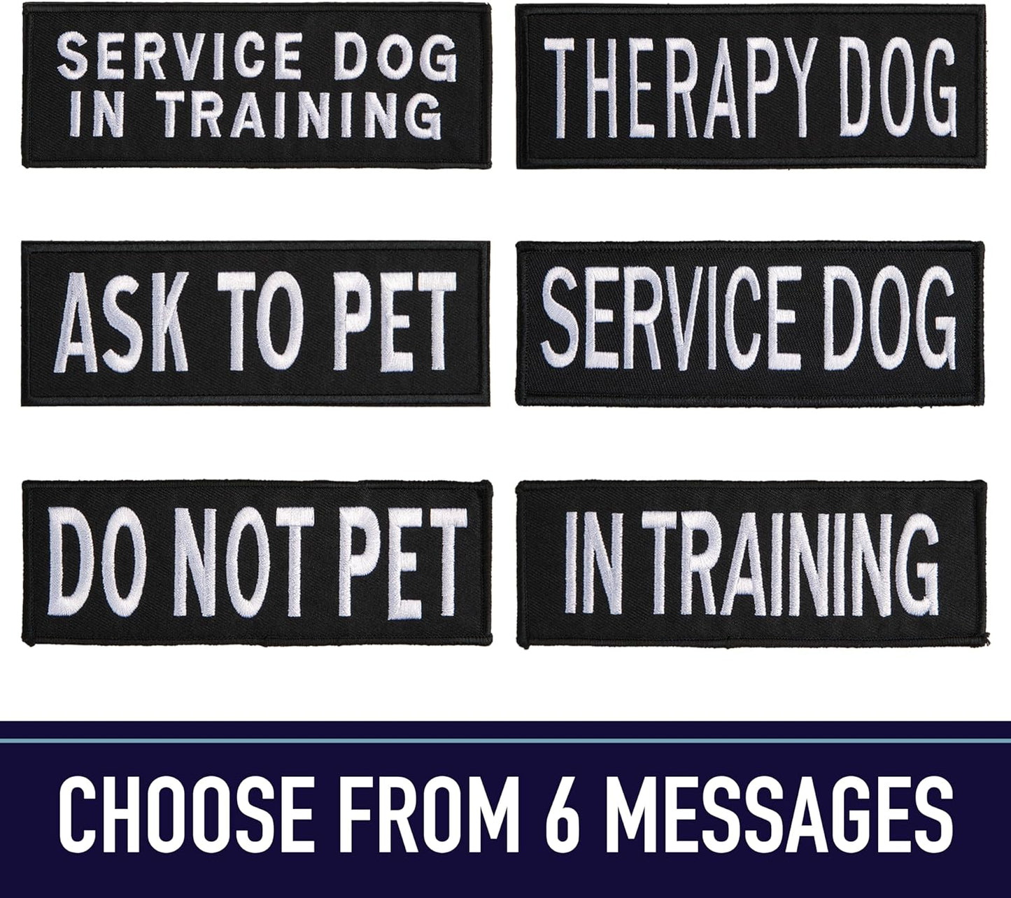 Service Dog Harness Patches | Velcro Embroidered Patches for Harnesses and Vests | Do Not Pet, Dog in Training, Service Dog, Emotional Support | Removable Hook and Loop Design
