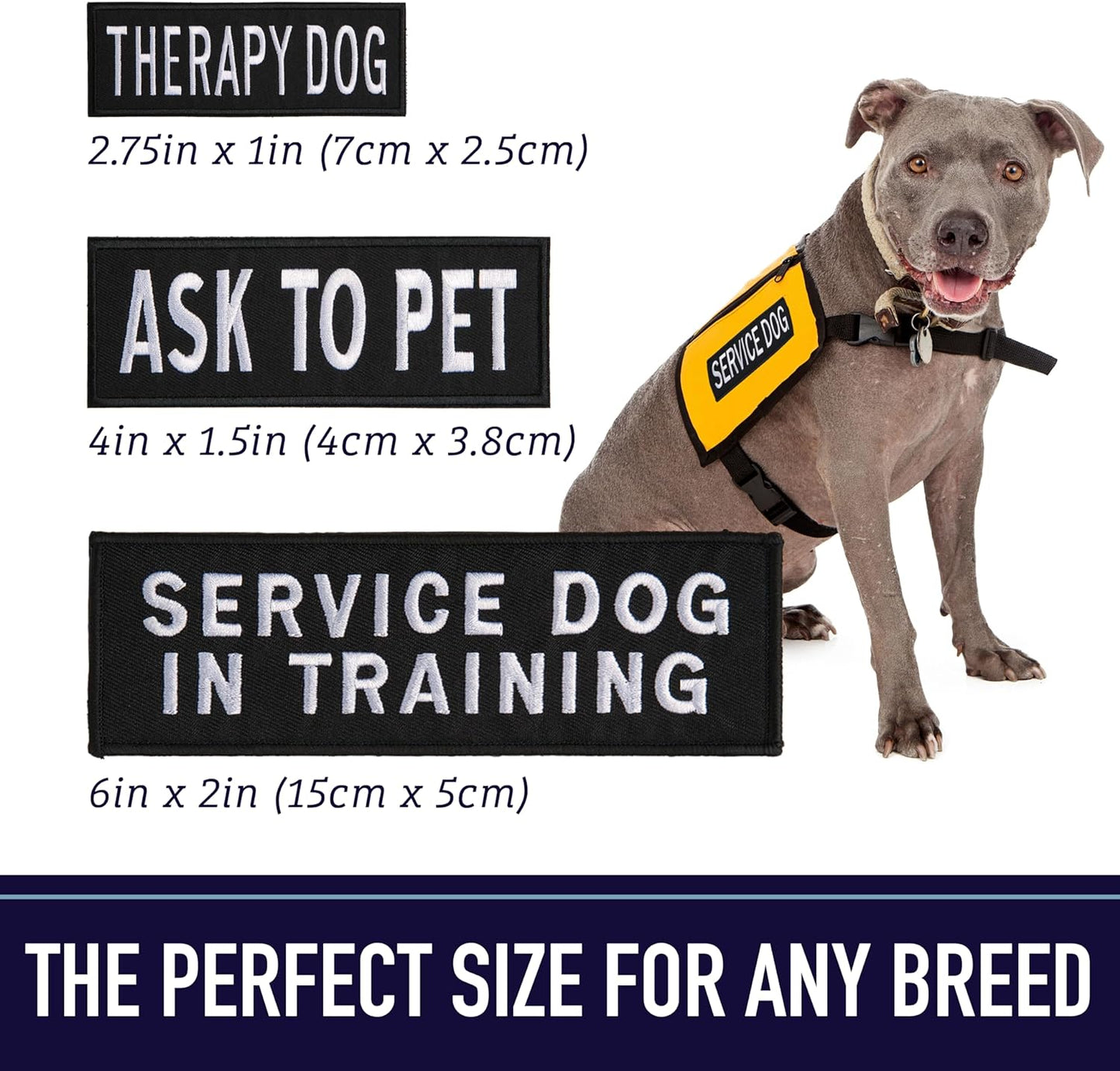 Service Dog Harness Patches | Velcro Embroidered Patches for Harnesses and Vests | Do Not Pet, Dog in Training, Service Dog, Emotional Support | Removable Hook and Loop Design
