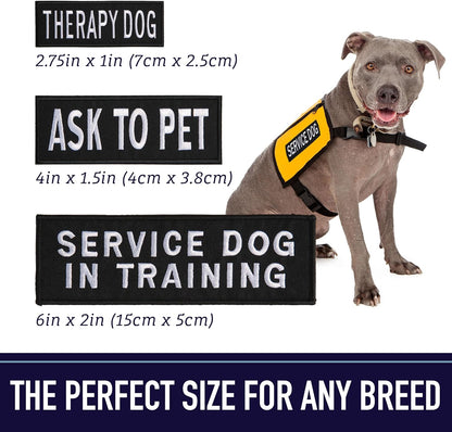 Service Dog Harness Patches | Velcro Embroidered Patches for Harnesses and Vests | Do Not Pet, Dog in Training, Service Dog, Emotional Support | Removable Hook and Loop Design