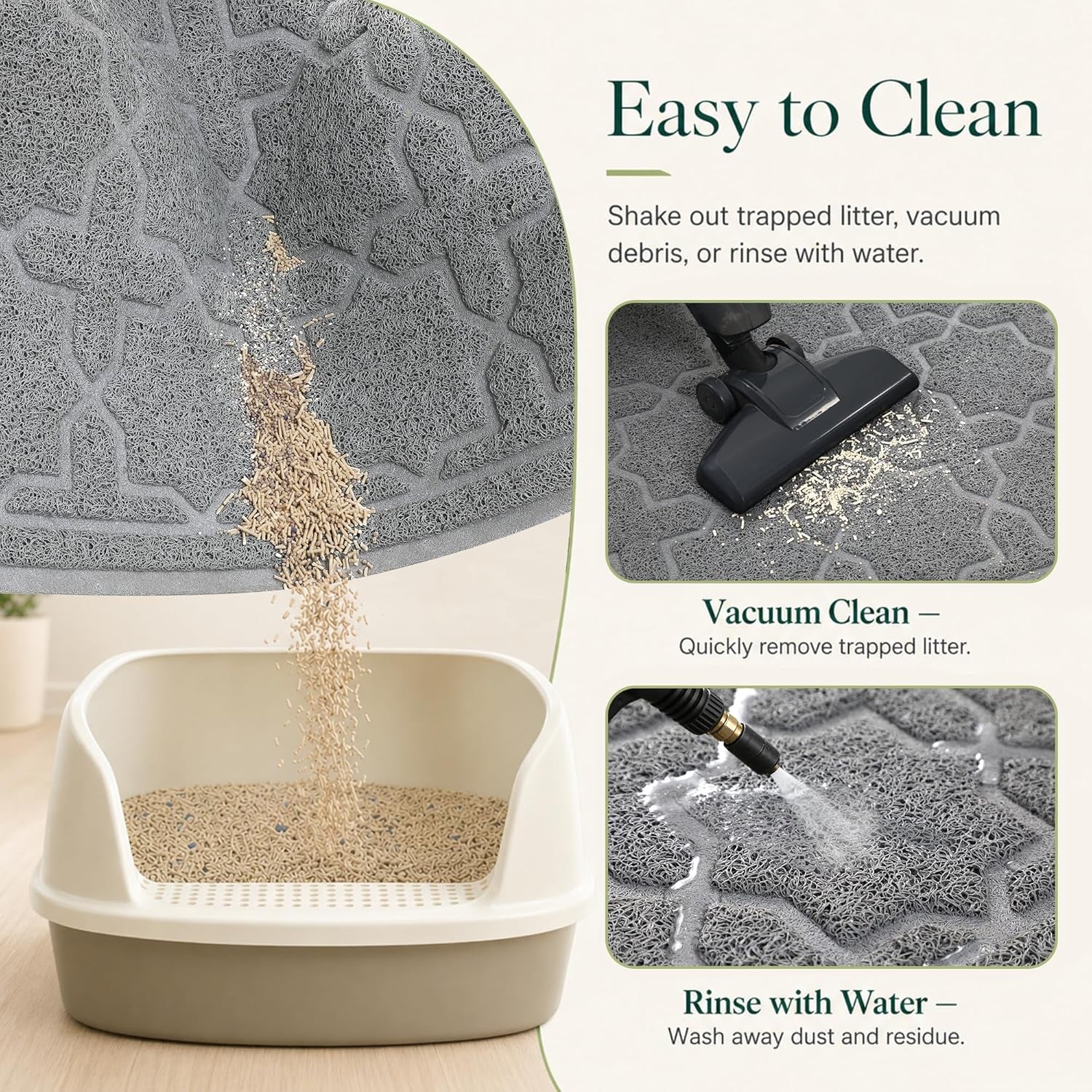 Cat Litter Mat with Waterproof Backing and Non-Slip Bottom for Effective Scatter Control, 35.4" x 23.6", Dark Grey