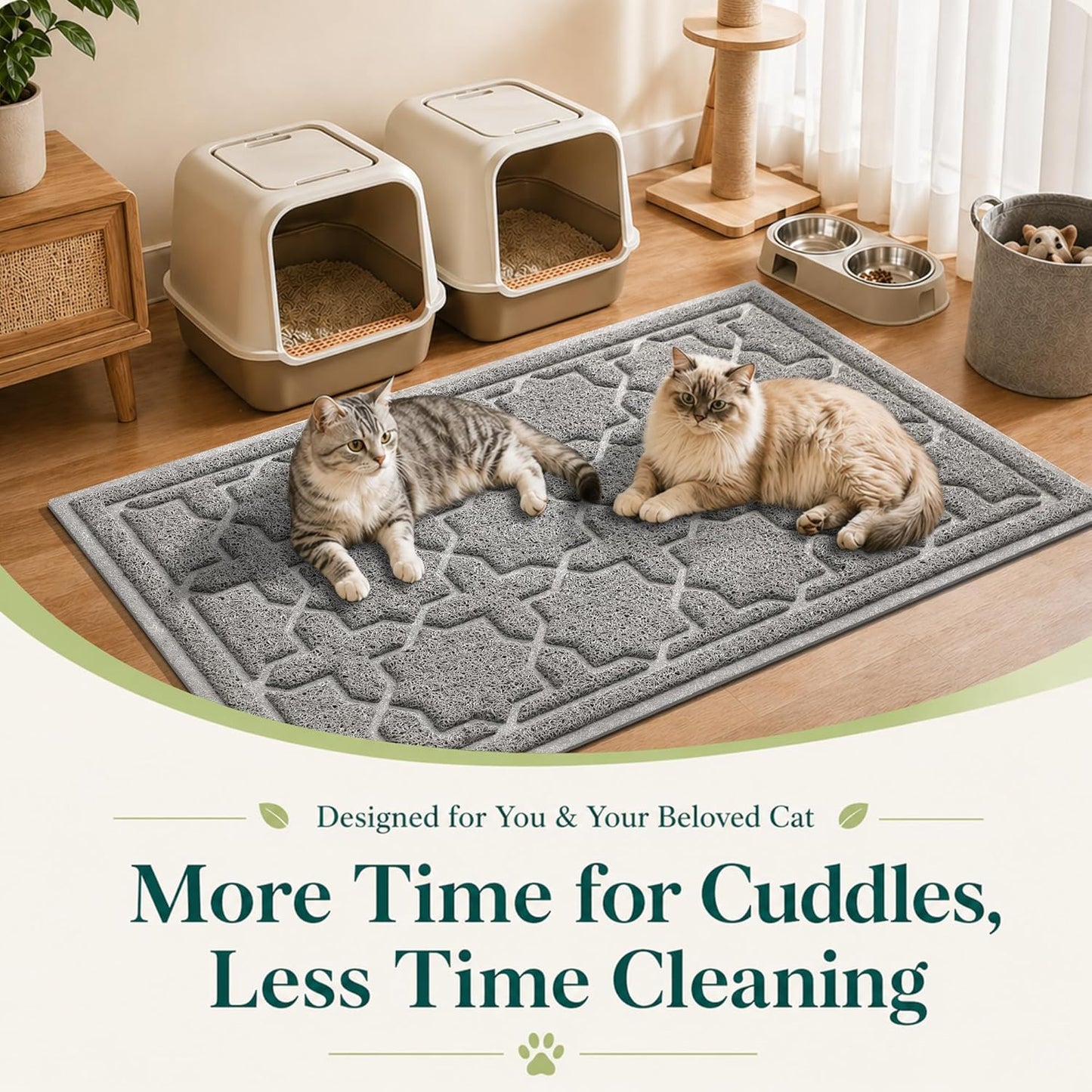 Cat Litter Mat with Waterproof Backing and Non-Slip Bottom for Effective Scatter Control, 35.4" x 23.6", Dark Grey