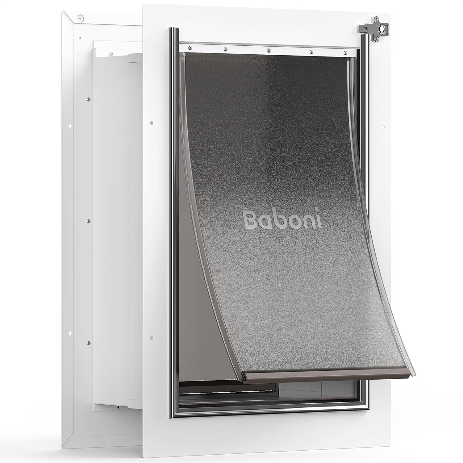 Wall-Mounted Pet Door with Steel Frame and Telescoping Tunnel, Aluminum Lock, Double Flap Design for Dogs and Cats (Up to 100 lbs) - Large