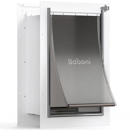 Wall-Mounted Pet Door with Steel Frame and Telescoping Tunnel, Aluminum Lock, Double Flap Design for Dogs and Cats (Up to 100 lbs) - Large