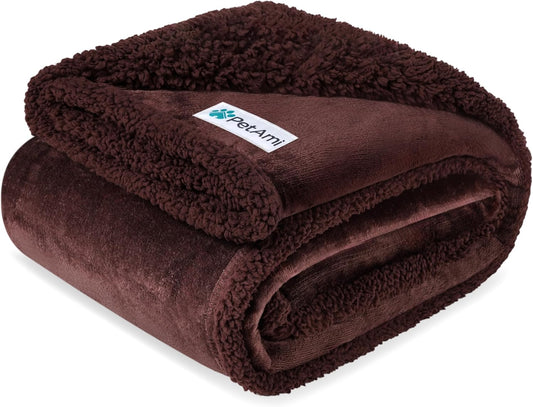 Extra Large Waterproof Dog Blanket for Couch - 80x60 Reversible Sherpa Fleece Pet Throw, Pee-Proof Furniture Protector for Bed, Sofa, Crate, and Kennel, Soft Washable Cover for Dogs and Cats, Brown Sherpa