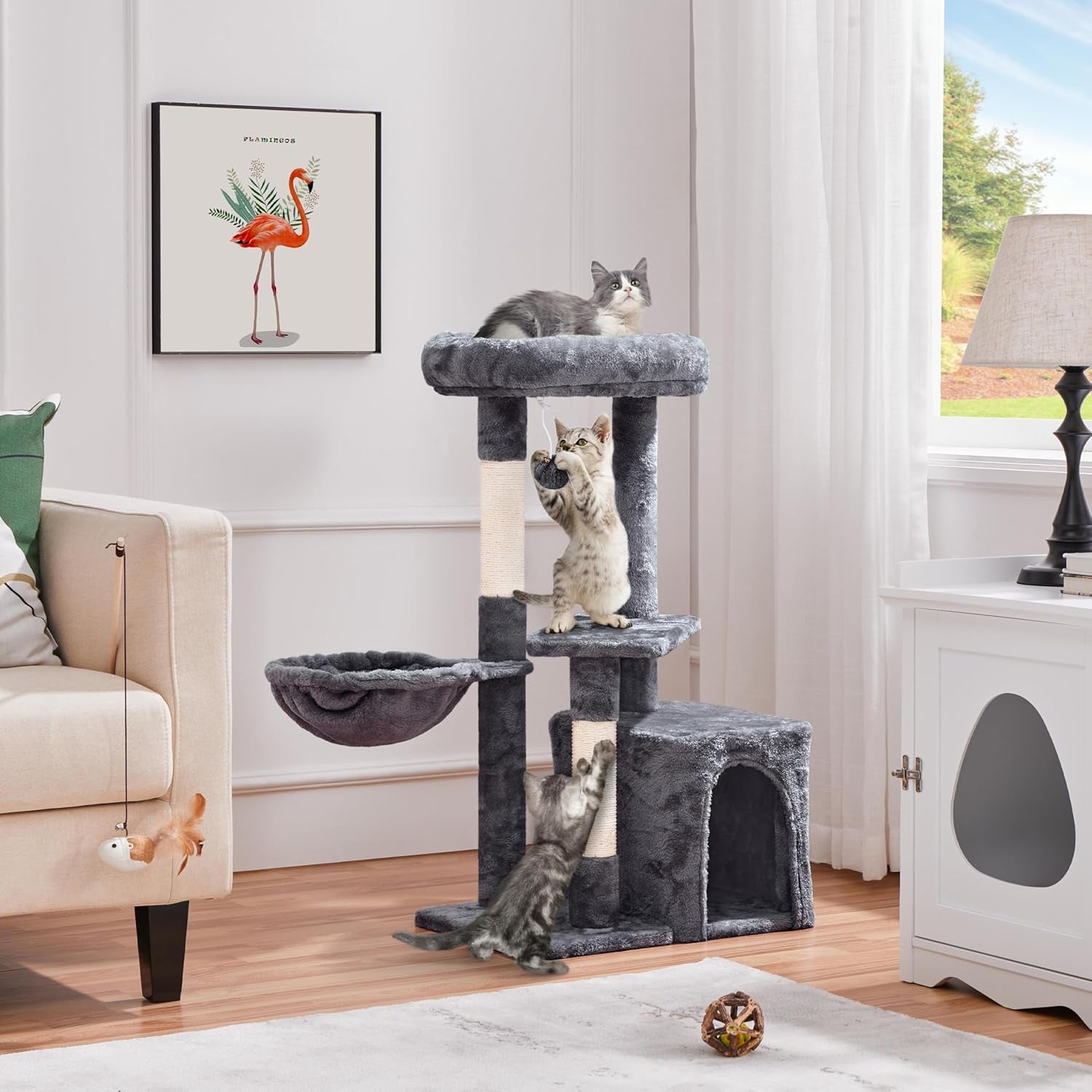 Multi-Level Cat Condo Tower - 34-Inch Cat Tree with Scratch Boards and Sisal Posts for Indoor Kittens
