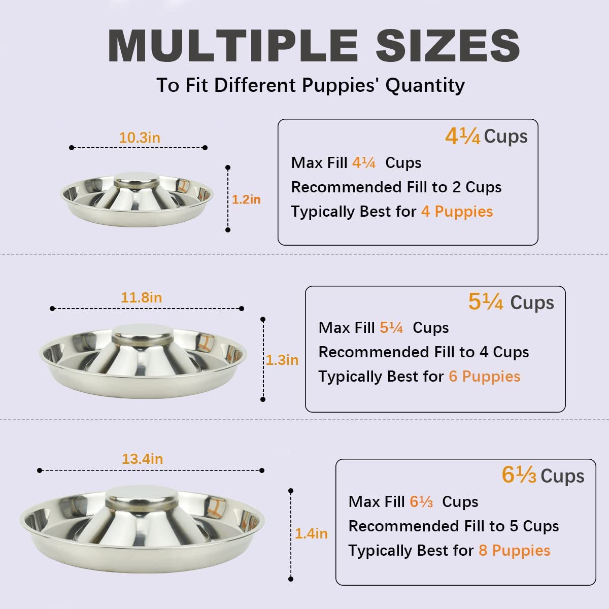 Stainless Steel Puppy Feeding Bowls - Set of 2, 11.8 Inch Dishes for Food and Water