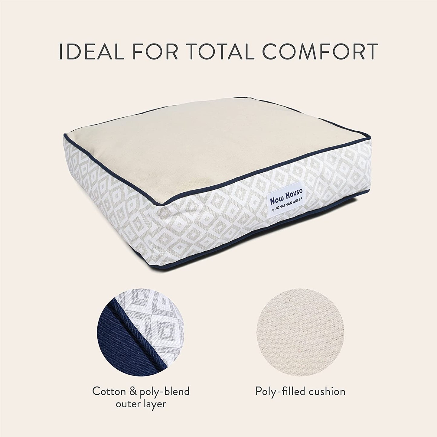 Jonathan Adler Now House for Pets Grey Diamond Small Dog Bed, Machine Washable Cotton/Poly Blend, 17 x 22 x 5 Inches