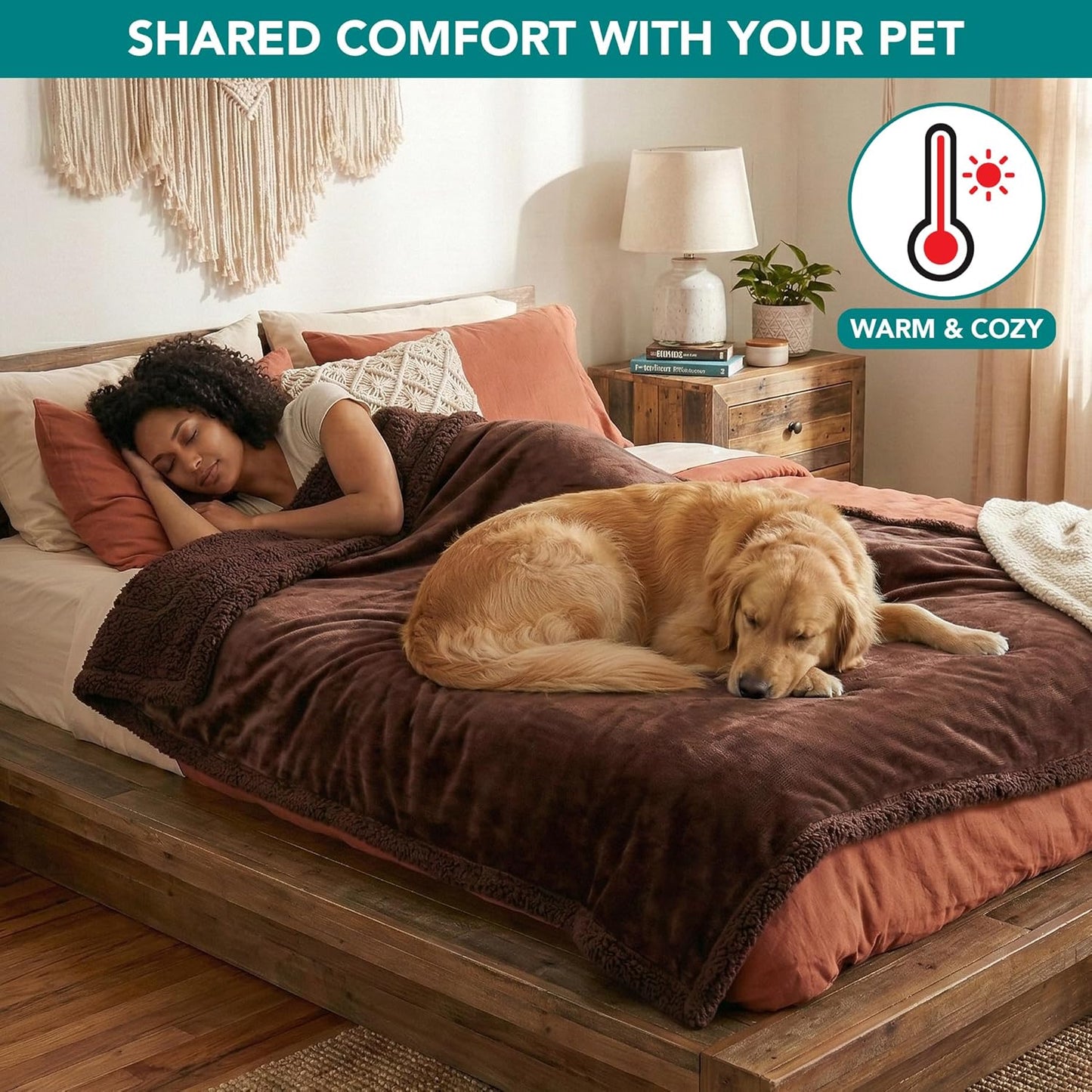 Extra Large Waterproof Dog Blanket for Couch - 80x60 Reversible Sherpa Fleece Pet Throw, Pee-Proof Furniture Protector for Bed, Sofa, Crate, and Kennel, Soft Washable Cover for Dogs and Cats, Brown Sherpa