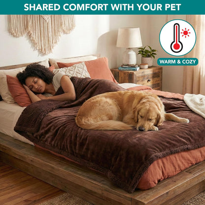 Extra Large Waterproof Dog Blanket for Couch - 80x60 Reversible Sherpa Fleece Pet Throw, Pee-Proof Furniture Protector for Bed, Sofa, Crate, and Kennel, Soft Washable Cover for Dogs and Cats, Brown Sherpa