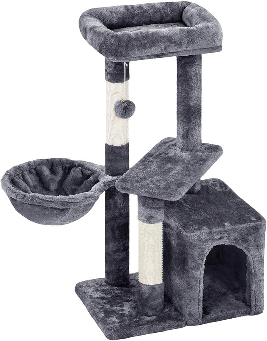 Multi-Level Cat Condo Tower - 34-Inch Cat Tree with Scratch Boards and Sisal Posts for Indoor Kittens