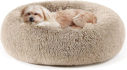 Calming Donut Cuddler Bed for Dogs and Cats - Anti-Anxiety Plush Faux Fur Cushion in Various Sizes (20"/24"/27"/30")