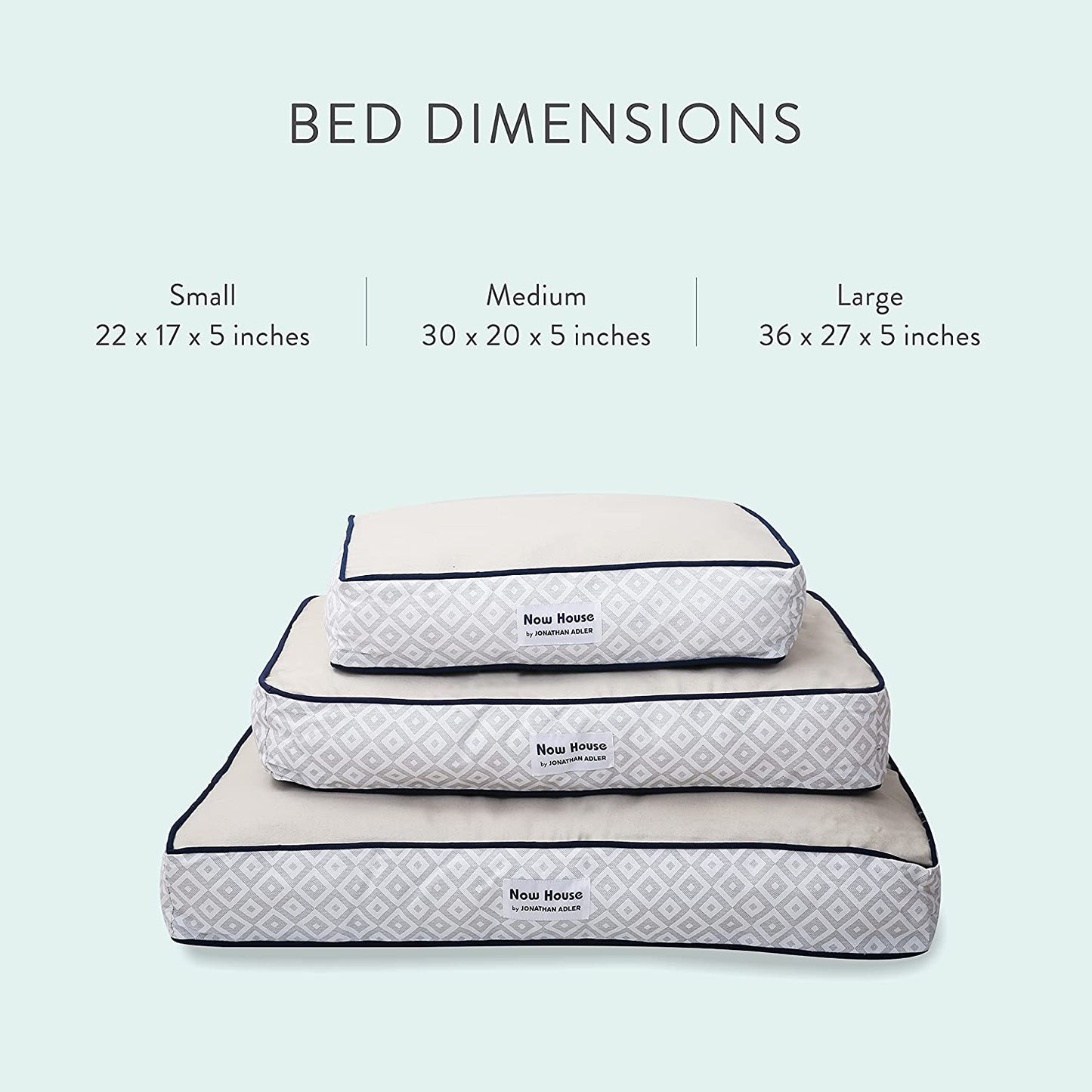Jonathan Adler Now House for Pets Grey Diamond Small Dog Bed, Machine Washable Cotton/Poly Blend, 17 x 22 x 5 Inches
