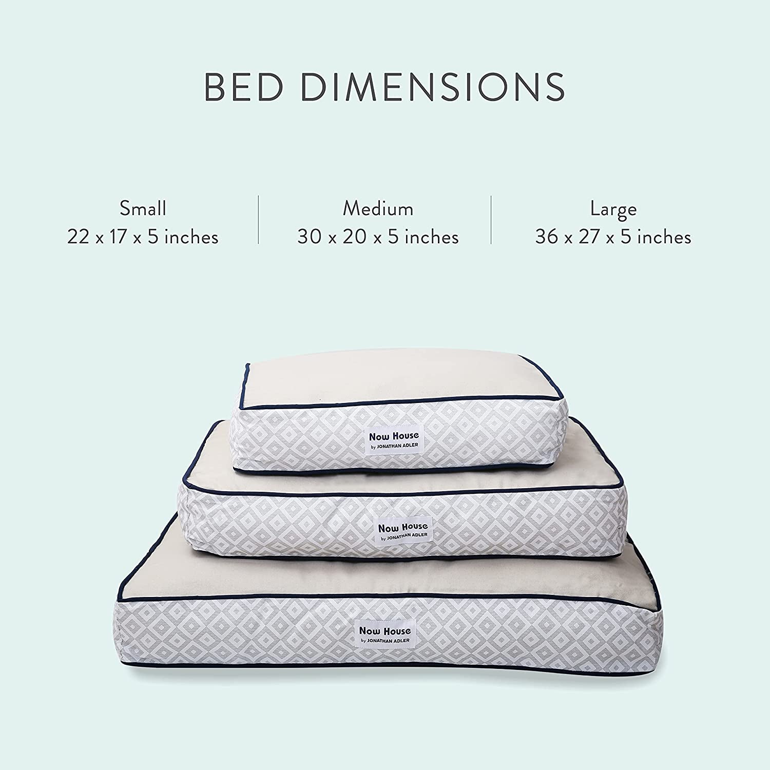 Jonathan Adler Now House for Pets Grey Diamond Small Dog Bed, Machine Washable Cotton/Poly Blend, 17 x 22 x 5 Inches