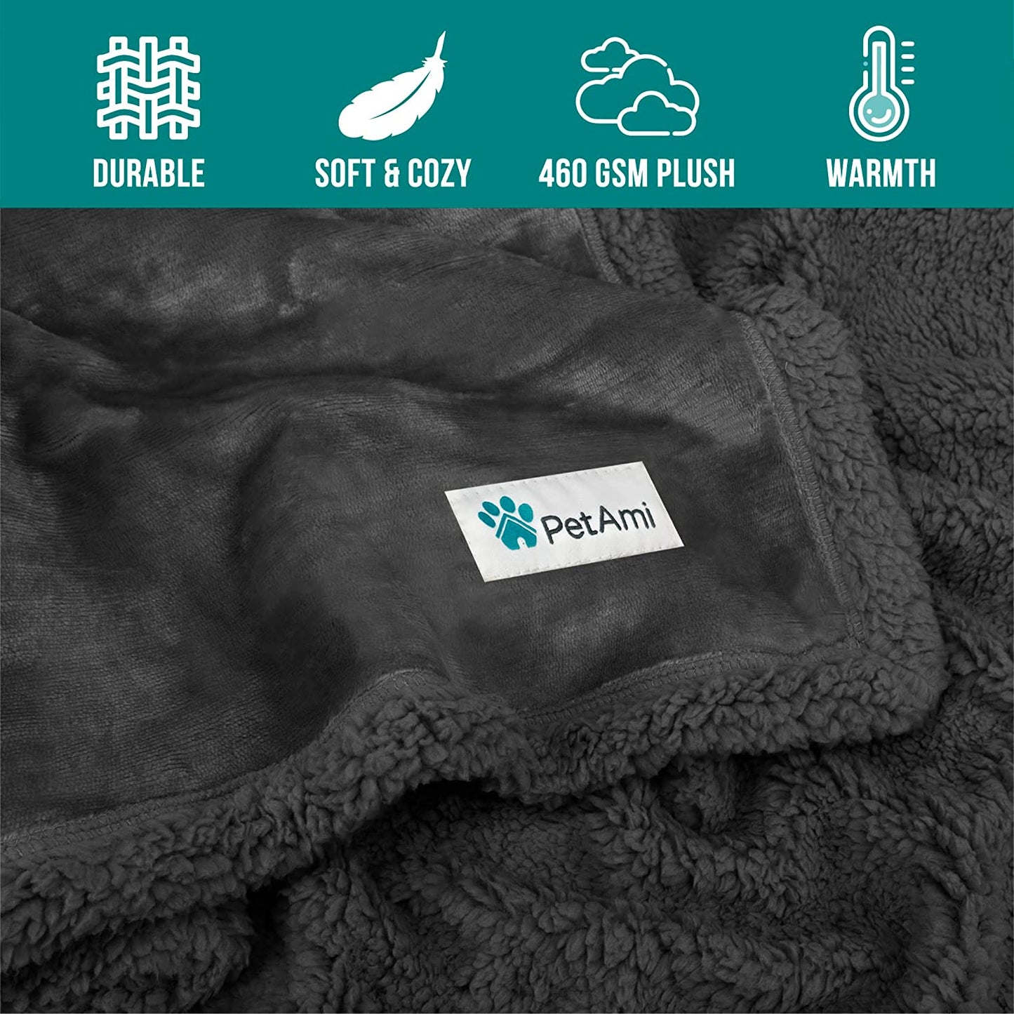 Reversible Soft Sherpa Fleece Pet Blanket for Small to Medium Dogs and Cats, Machine Washable Couch Cover and Crate Protector, 40x29 inches, Solid Dark Gray