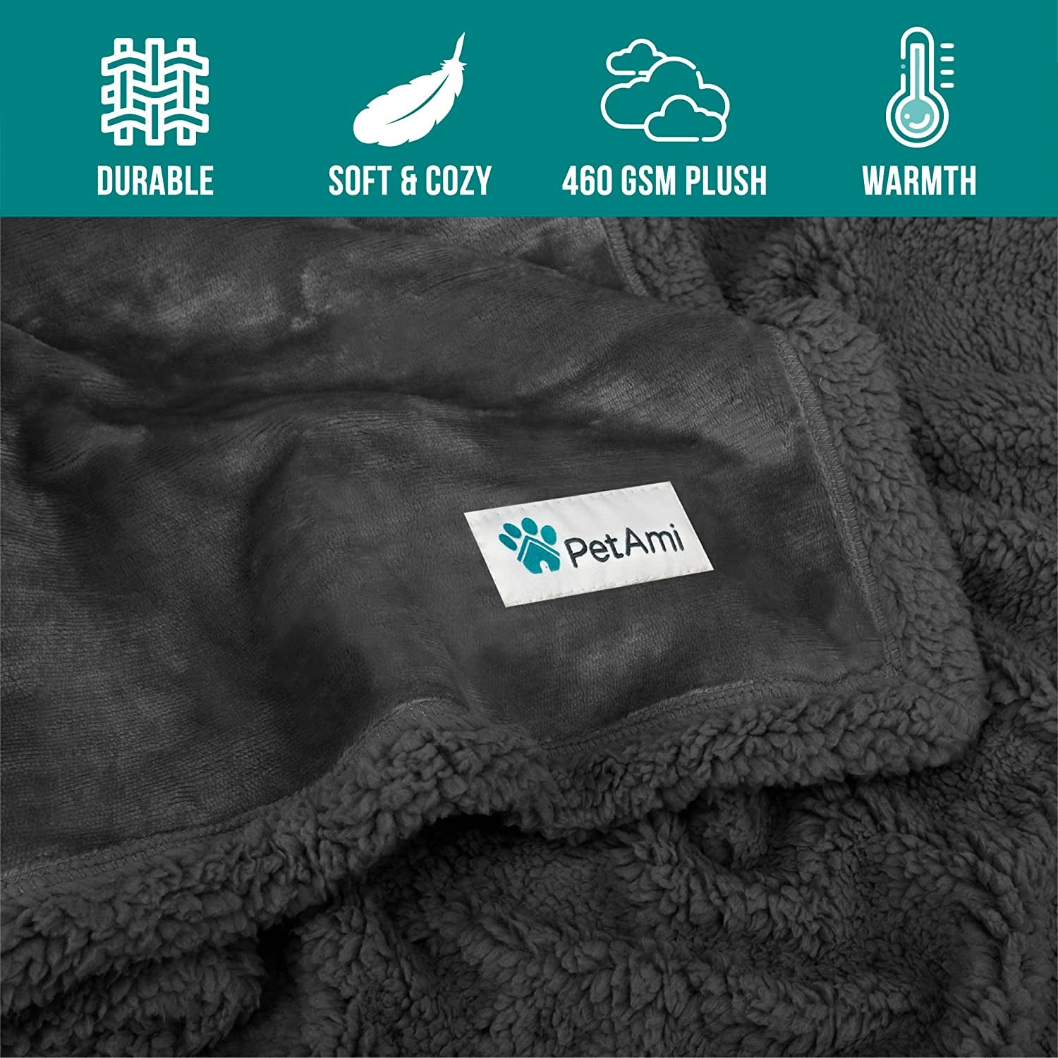 Reversible Soft Sherpa Fleece Pet Blanket for Small to Medium Dogs and Cats, Machine Washable Couch Cover and Crate Protector, 40x29 inches, Solid Dark Gray