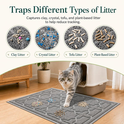Cat Litter Mat with Waterproof Backing and Non-Slip Bottom for Effective Scatter Control, 35.4" x 23.6", Dark Grey