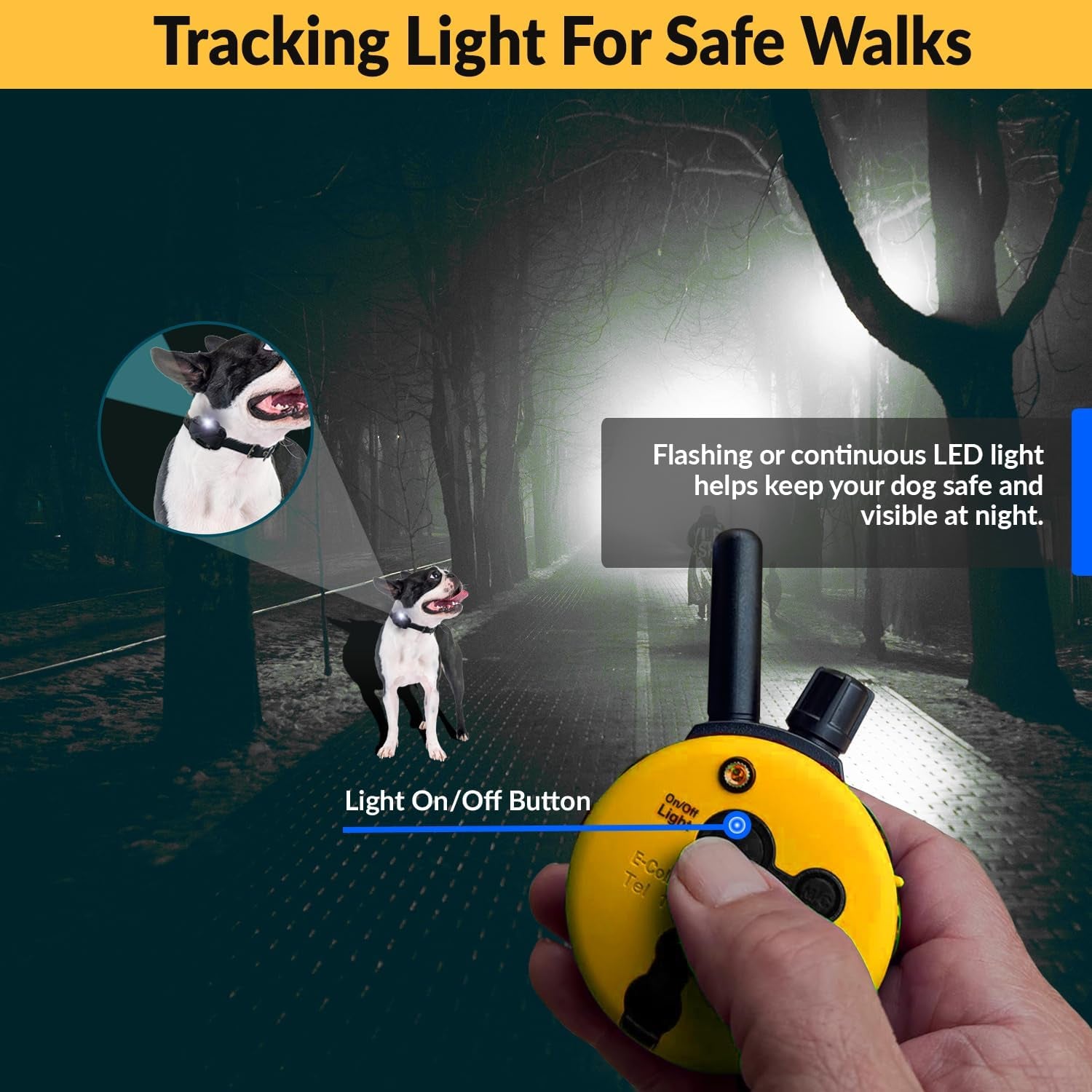 E-Collar ET-300 Mini Remote Dog Training Collar - Yellow | 1/2 Mile Waterproof Range, 100 Stimulation Levels with Vibration, Light, and Sound, Includes Premium Finger Clicker Trainer