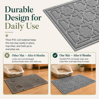 Cat Litter Mat with Waterproof Backing and Non-Slip Bottom for Effective Scatter Control, 35.4" x 23.6", Dark Grey