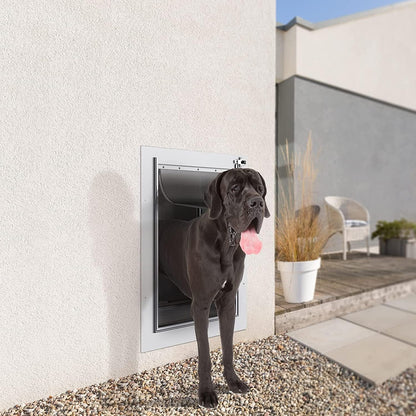 Wall-Mounted Pet Door with Steel Frame and Telescoping Tunnel, Aluminum Lock, Double Flap Design for Dogs and Cats (Up to 100 lbs) - Large