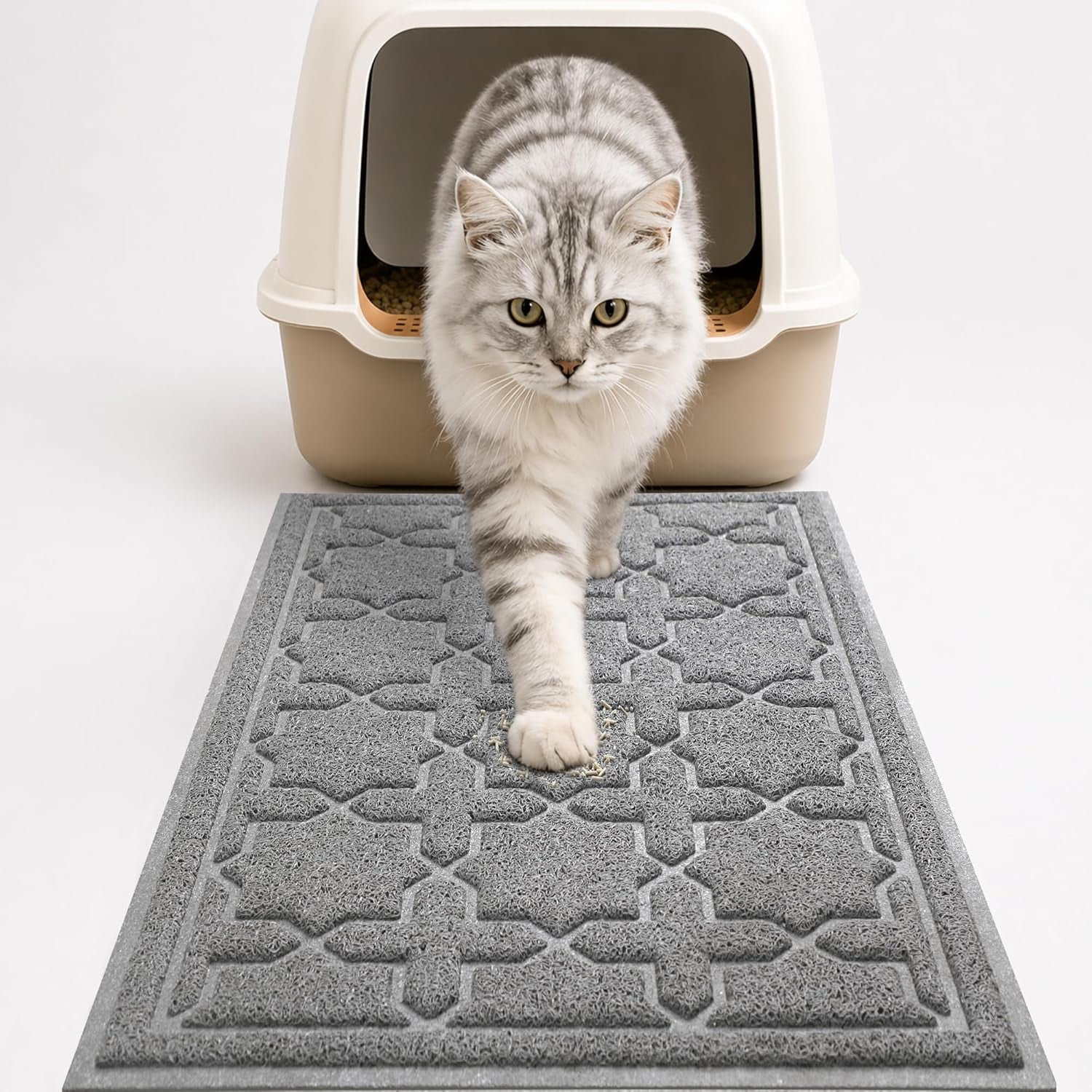 Cat Litter Mat with Waterproof Backing and Non-Slip Bottom for Effective Scatter Control, 35.4" x 23.6", Dark Grey